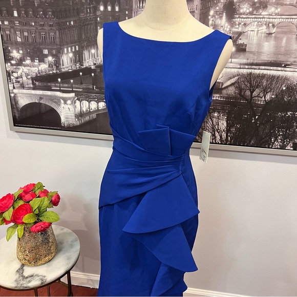 Eliza J Sleeveless Cascading Ruffle Front Gown - Blue - New With Tag - Reemoly - Picture 6 of 16